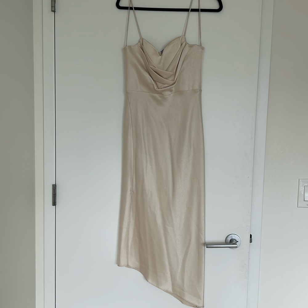 Alice + Olivia Champagne Satin Cowl Neck Midi Dress (New with Tags)